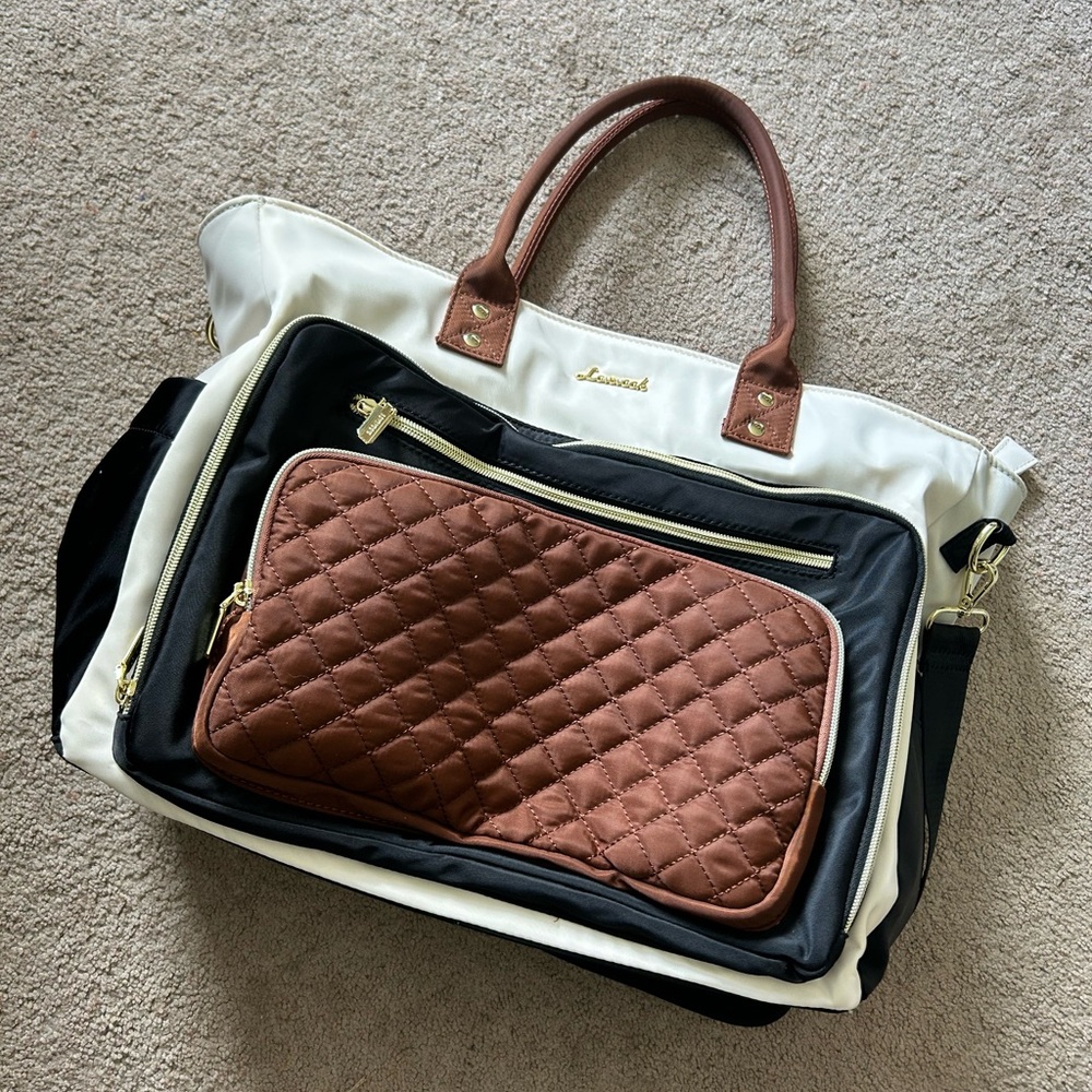 Brown and White Quilted Tote Bag